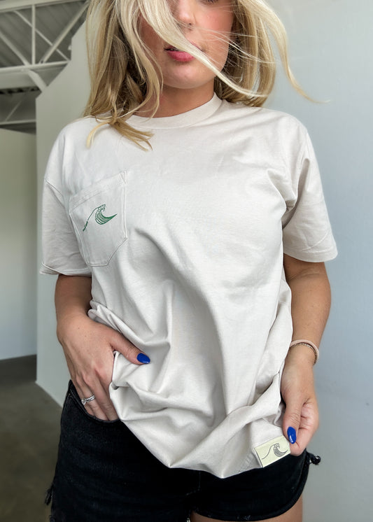 Along the Waves Pocket Tee - Bone