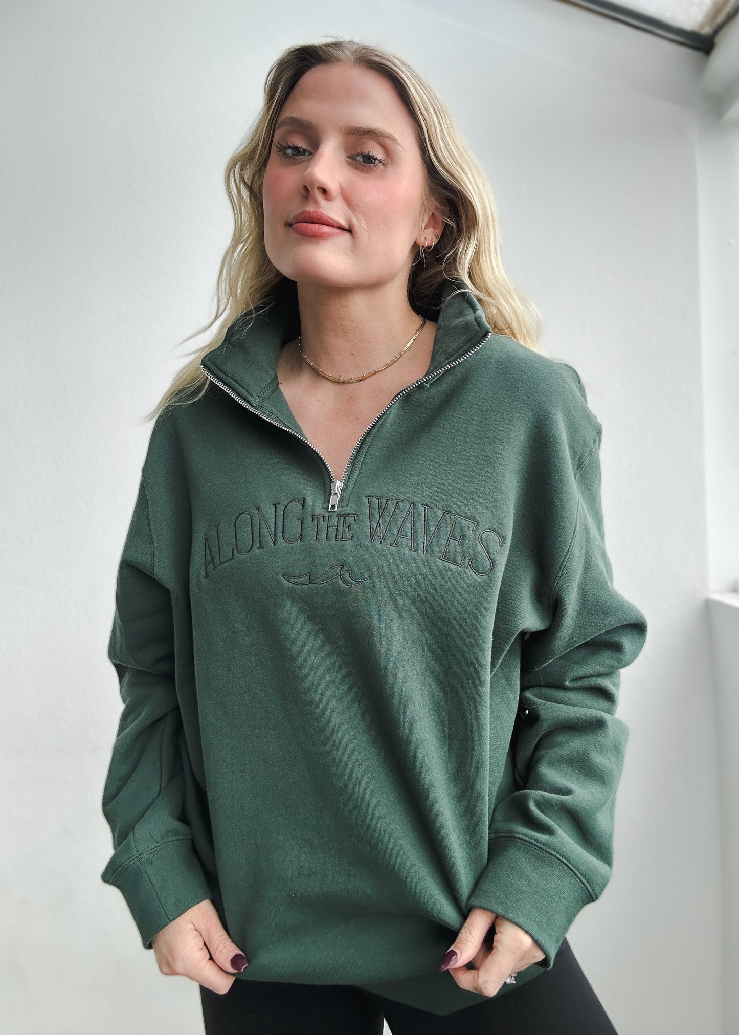 Along the Waves Forest Green Quarter Zip