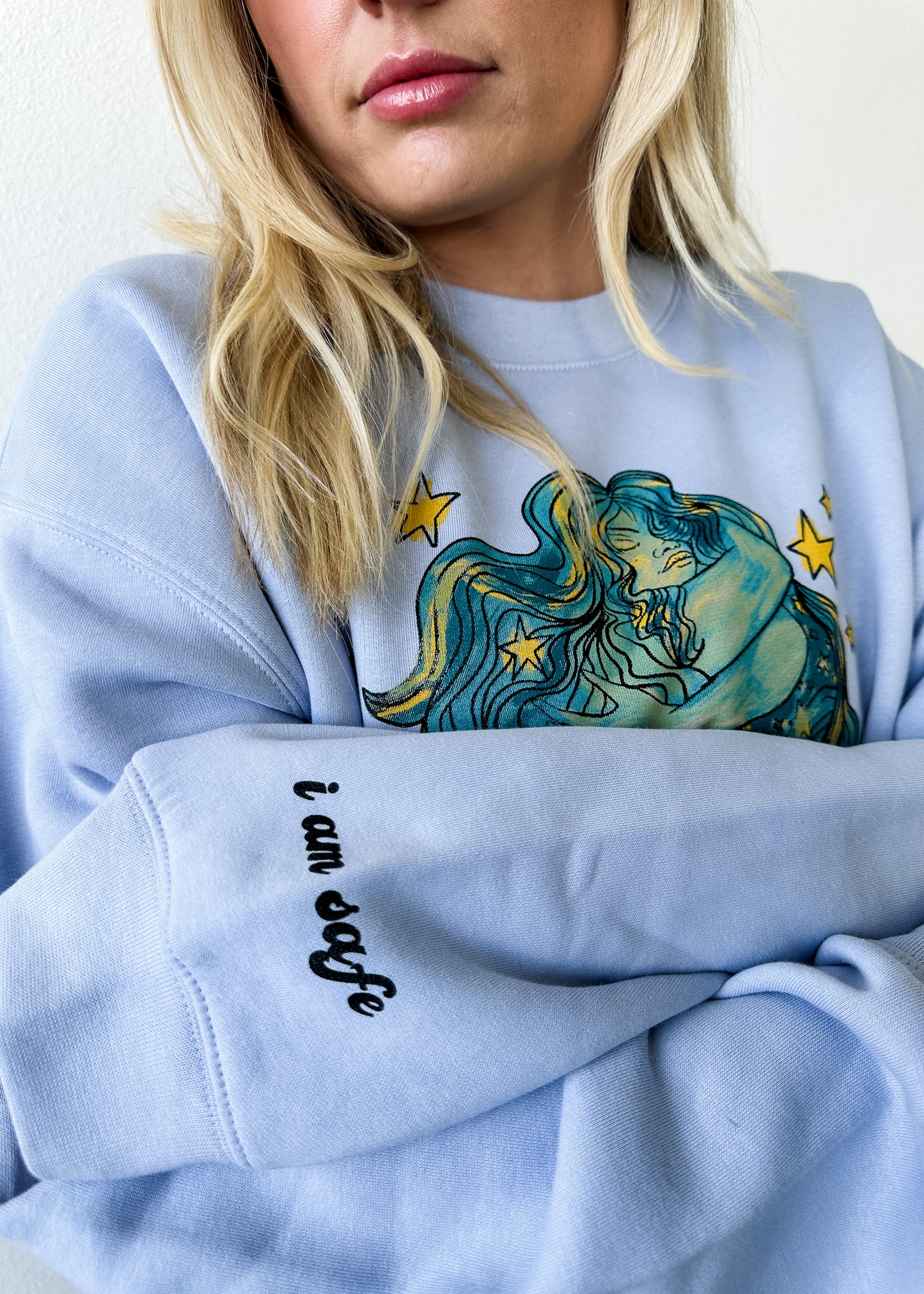 Overstimulated/Safe Lounge Crewneck - Light Blue