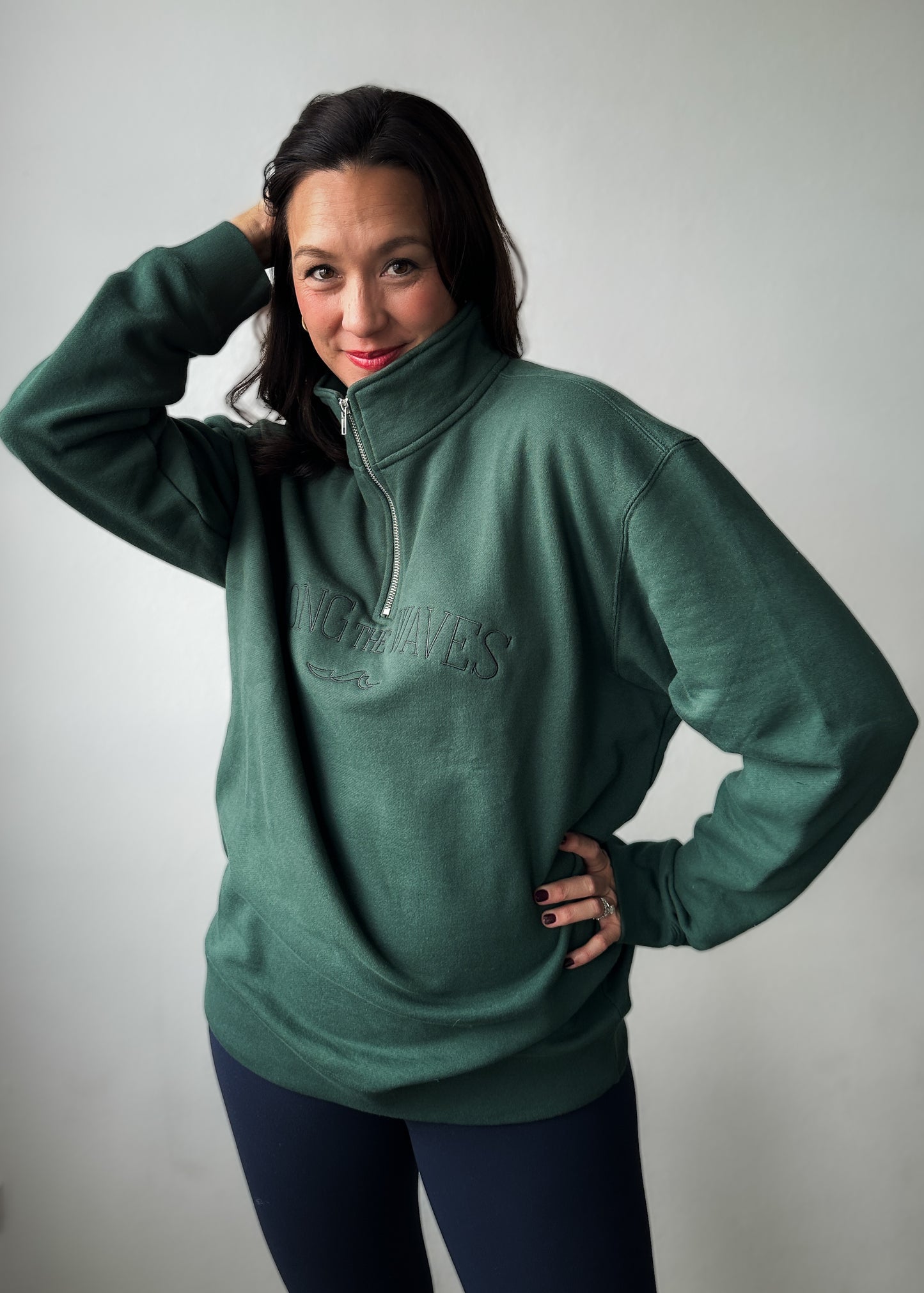 Along the Waves Forest Green Quarter Zip